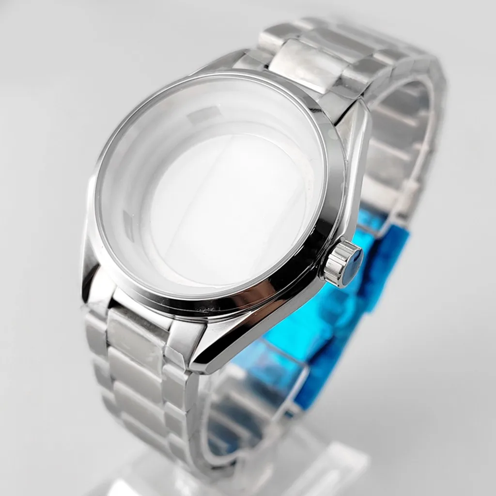 41mm Silver Watch Case Sapphire Glass For NH35 NH36 Watches Automatic Movement Accessory Part