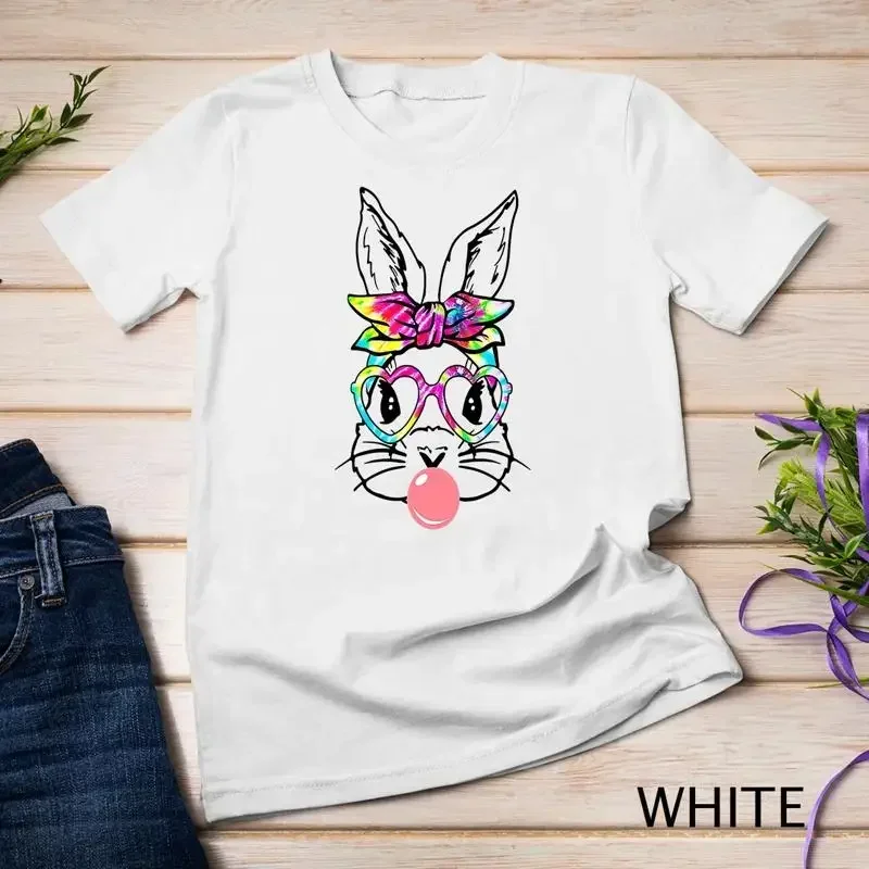 Cute Bunny With tie dye Glasses Bubblegum Easter Day Shirt Unisex T shirt