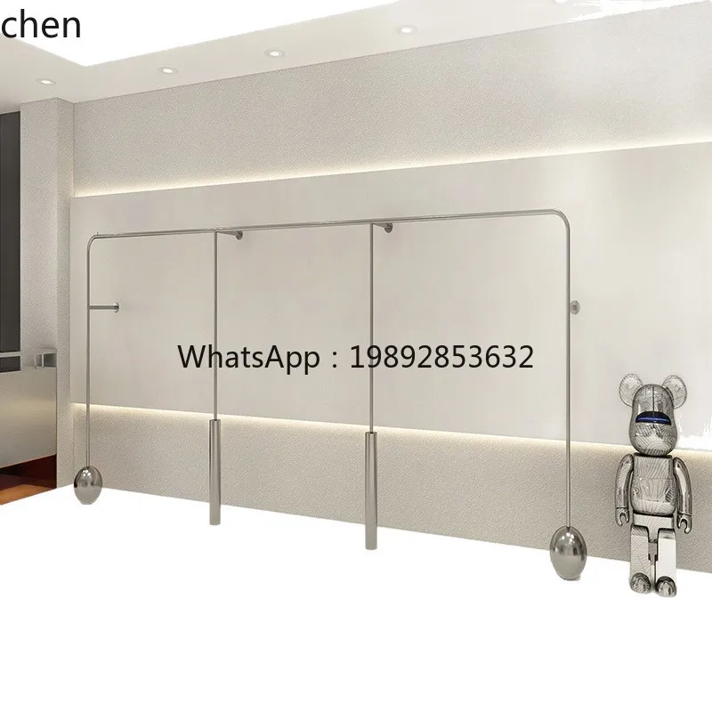 HT Clothing Store Display Rack Wall-Mounted Hanger Display Rack Stainless Steel Shelf for Men's and Women's Clothing Store