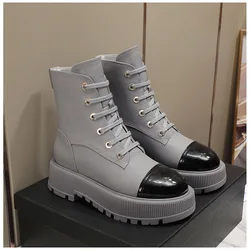 Botas de piel auténtica para mujer, zapatos informales de piel de vaca de alta calidad con fondo grueso, Otoño e Invierno