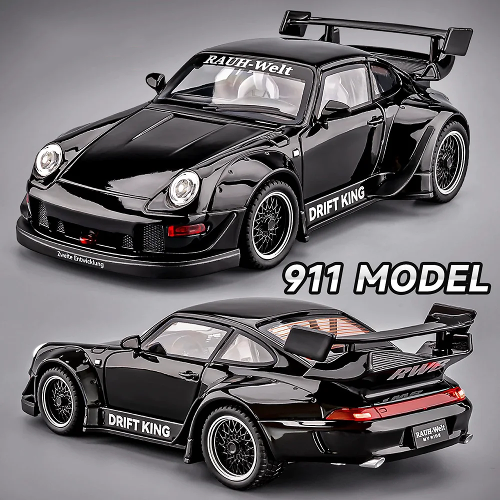 1:22 RWB 993 NA1 Modelli di auto sportive in miniatura Pressofuso in lega Giocattoli Porte aperte Suono Luce Tirare indietro Veicoli Ornamenti da collezione