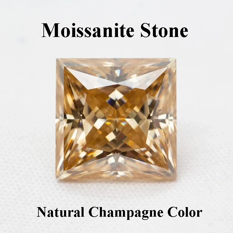 

Moissanite Stone Natural Champagne Color Princess Cut Shiny Quality DIY Charms Ring Necklace Earrings Main Materials Certificate