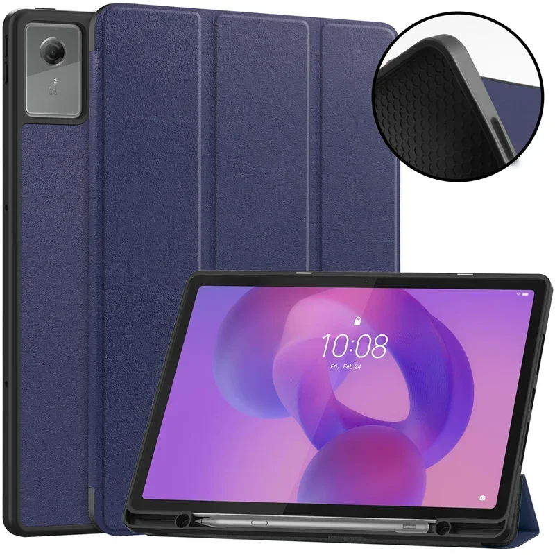 حافظة لهاتف Lenovo Idea Tab Plus 12.1 2025 مع حامل قلم رصاص PU من السيليكون الخلفي لهاتف Lenovo Idea Tab Plus 12.1 TB361FU TB361ZU