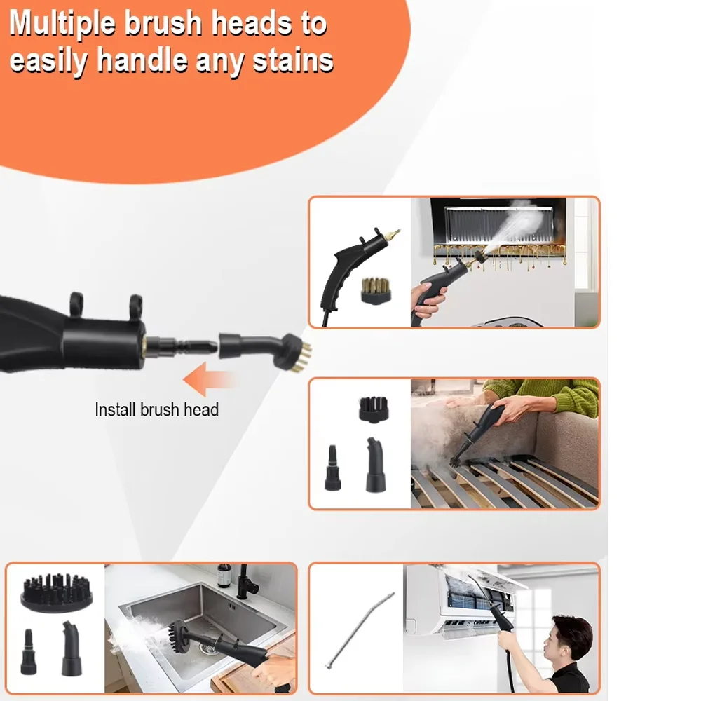 Portable Handheld Steam Cleaner—High-Temperature, High-Pressure Steam Cleaner—Includes Brush Attachment—Suitable for Air Conditioners, Kitchen Range Hoods, Home Use, and Cars—110V US.