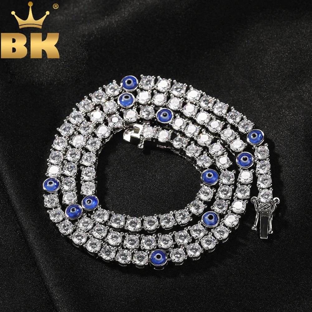 TBTK 4mm Turkish Blue Red Eyes Tennis Chain Iced Out AAA Cubic Zircon Luxury Choker Necklace Men Women Gift Hiphop Jewelry