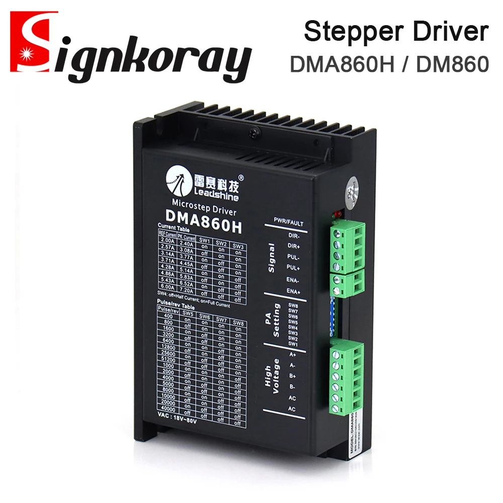 

SignkoRay Leadshine 2Phase DMA860H Stepper Motor Driver 18-80VAC 2.4-7.2A for Co2 Laser Cutting and Engraving Machine