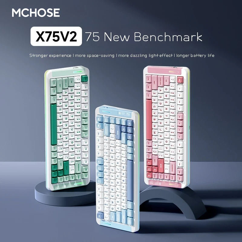 MCHOSE X75 V2 Mechanical Keyboard BT 2.4G Wireless 8000mAh GAS Mount Tactile Acoustic Optimization Customized Linear Hifi Switch