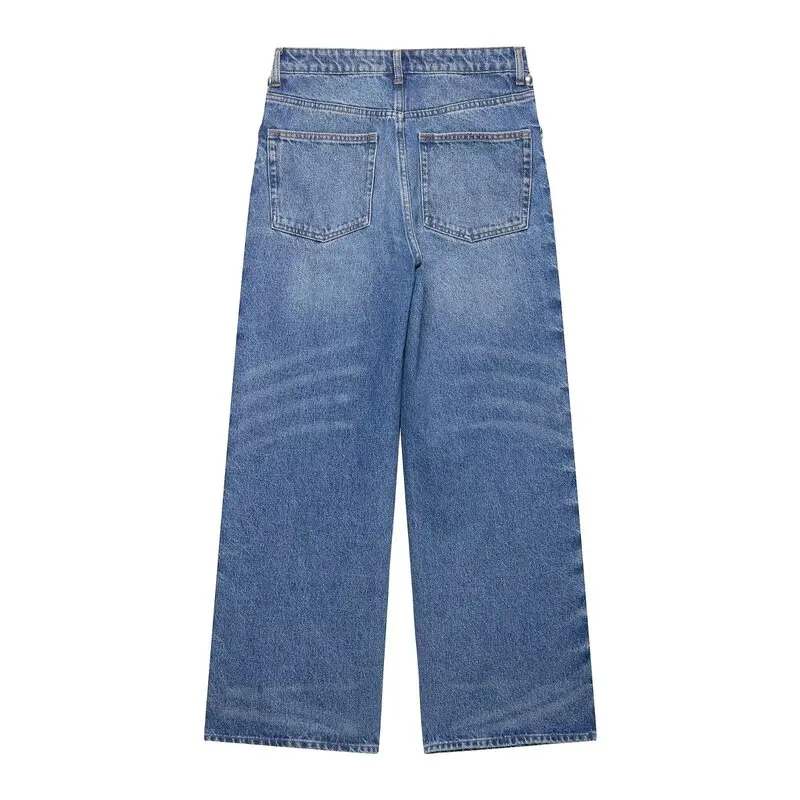 

Summer 2025 Women's Versatile Straight Leg Jeans Long Pants Metal Rivet Decorated Denim Pants High Waist Long Trousers