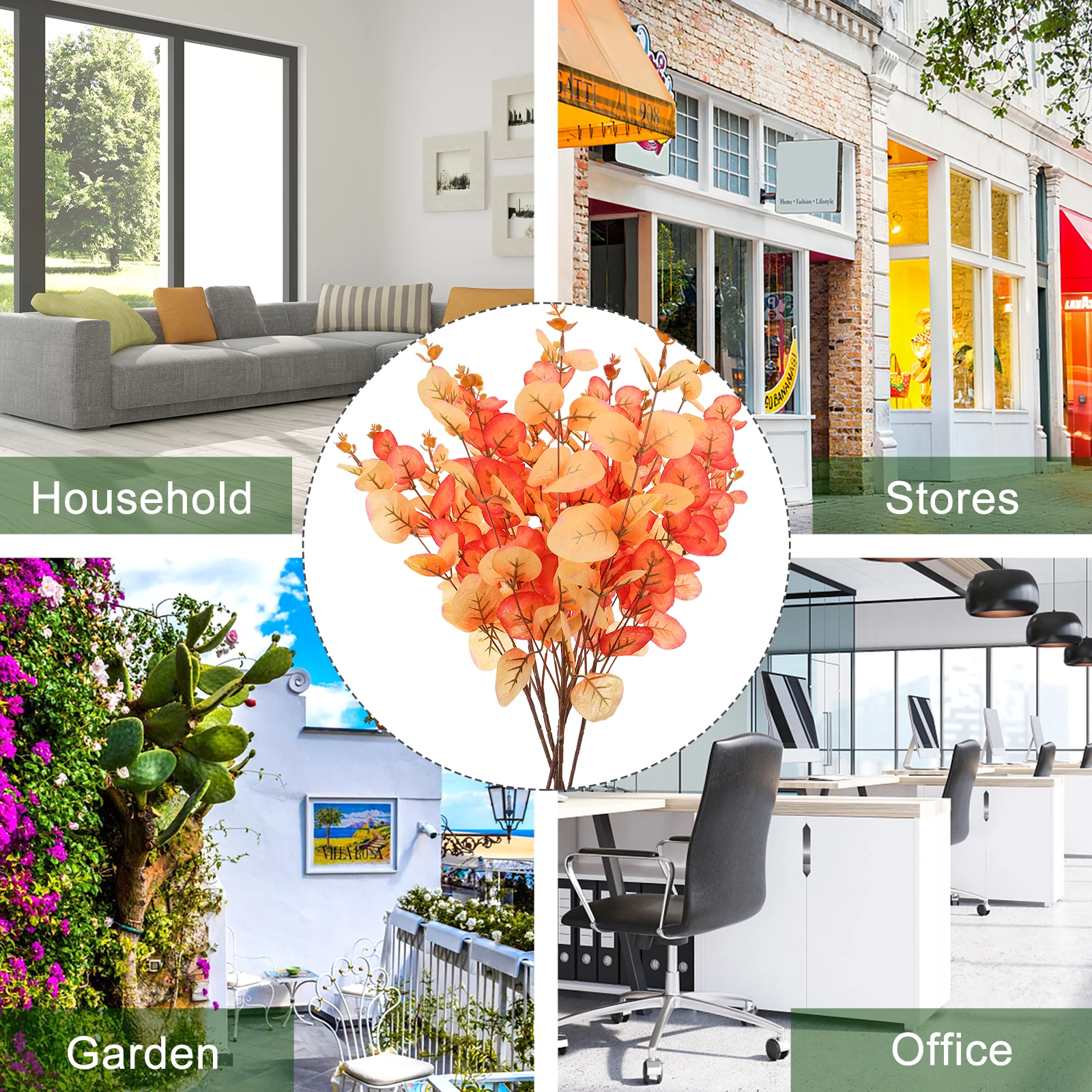 

Indoor Plant Autumn Color Simulated Green Plants Fake Eucalyptus Leaf Faux Artificial Picks