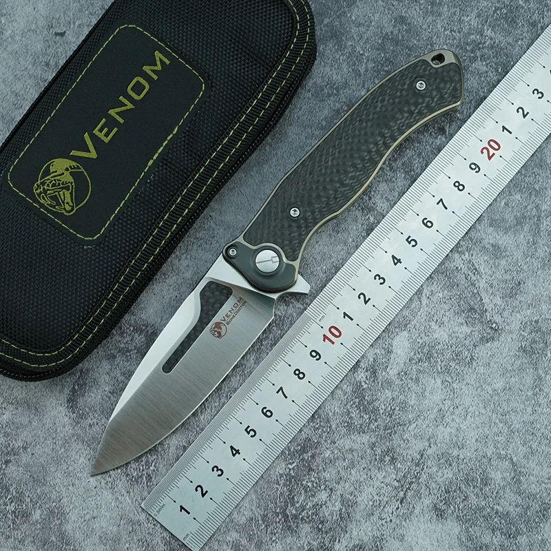 

VENOM Bone Doctor Real M390 Blade Titanium/CF Handle Outdoor Camping Hunting Pocket Tactical Survival EDC Tool Folding Knife