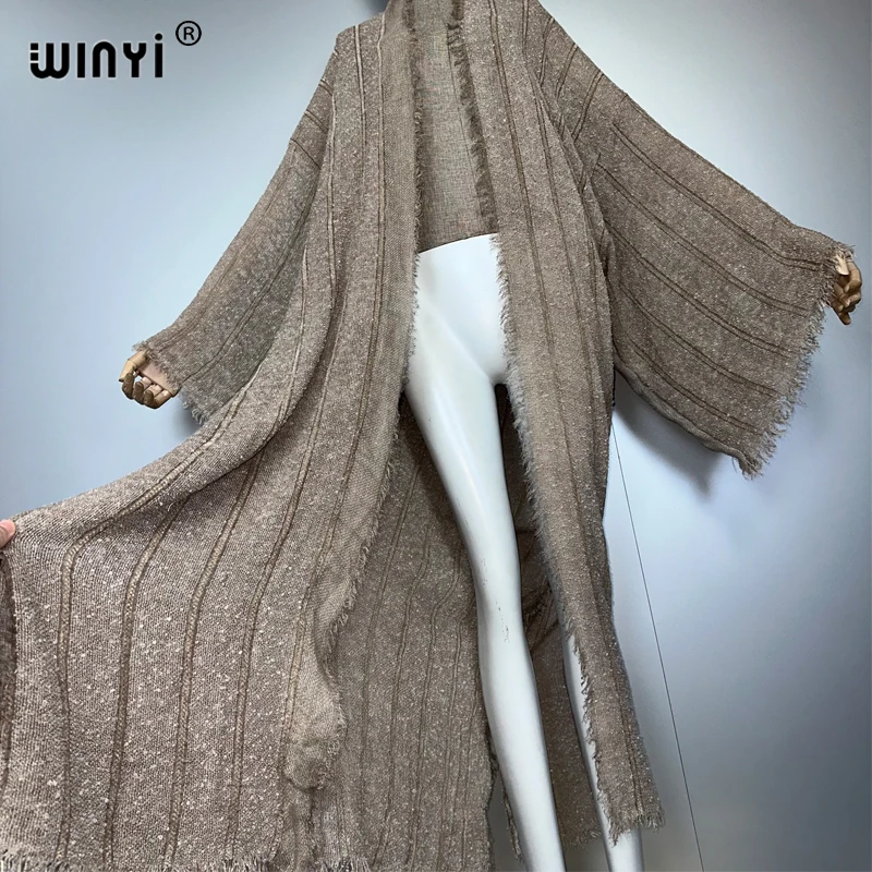 WINYI كيمونو الخريف سترة فستان أفريقي ملابس خارجية للنساء موضة قفطان الشاطئ التستر عباية دبي معاطف عادية فاخرة