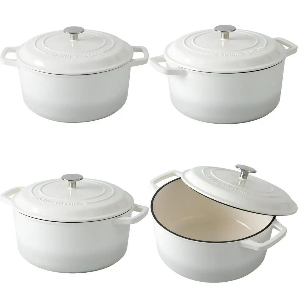 

6 Quart White Enamel Cast Iron Dutch Oven with Lid, Perfect for Sourdough Bread Baking, Round Pot with Dual Handles, Large Capac