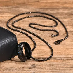 Carbon Fiber Pendant Necklaces for Men Boys,Black Stainless Steel Ring Necklaces,Sylish Jewelryh Gifts