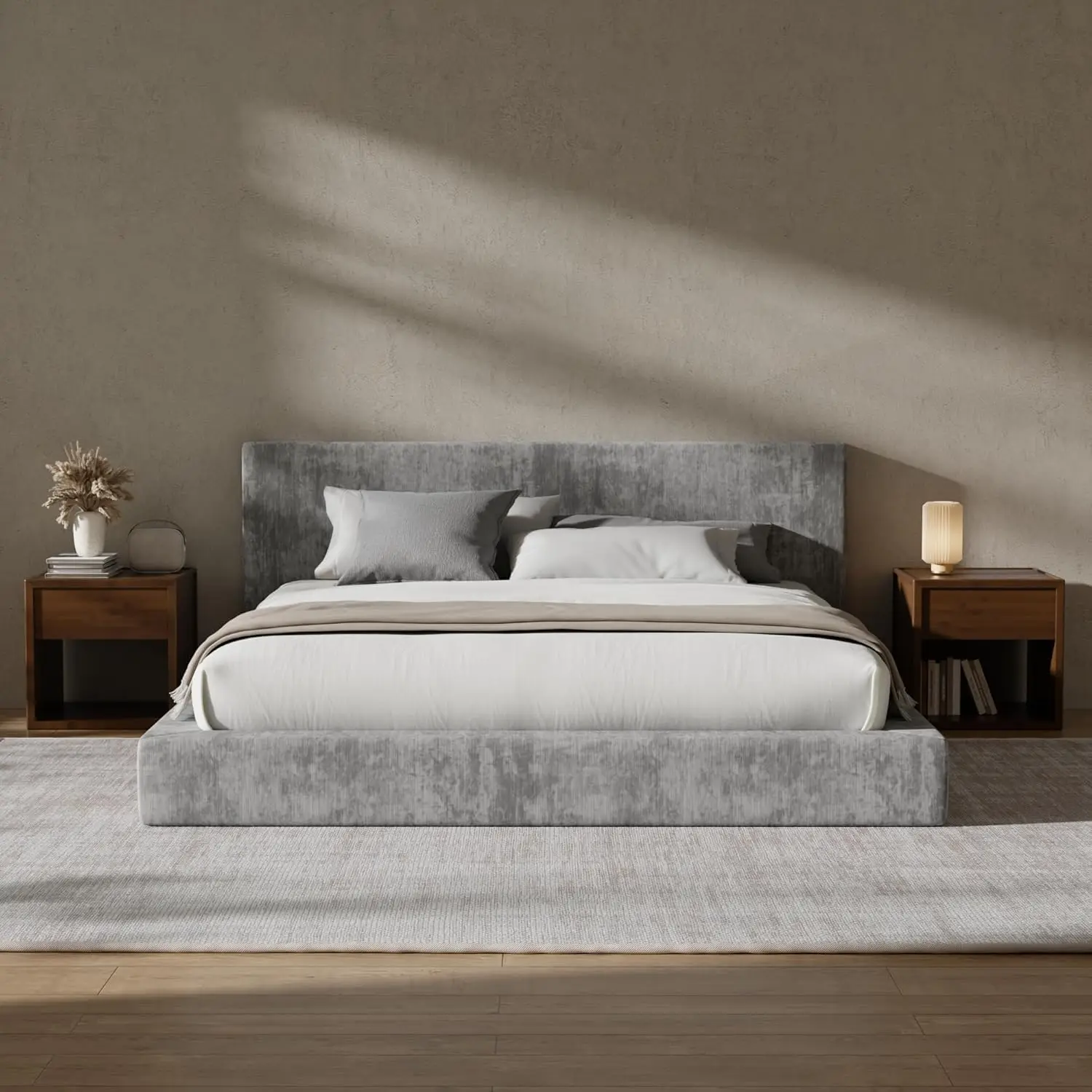 Upholstered Bed Frame With Plush Padded Headboard Full Size, Customized