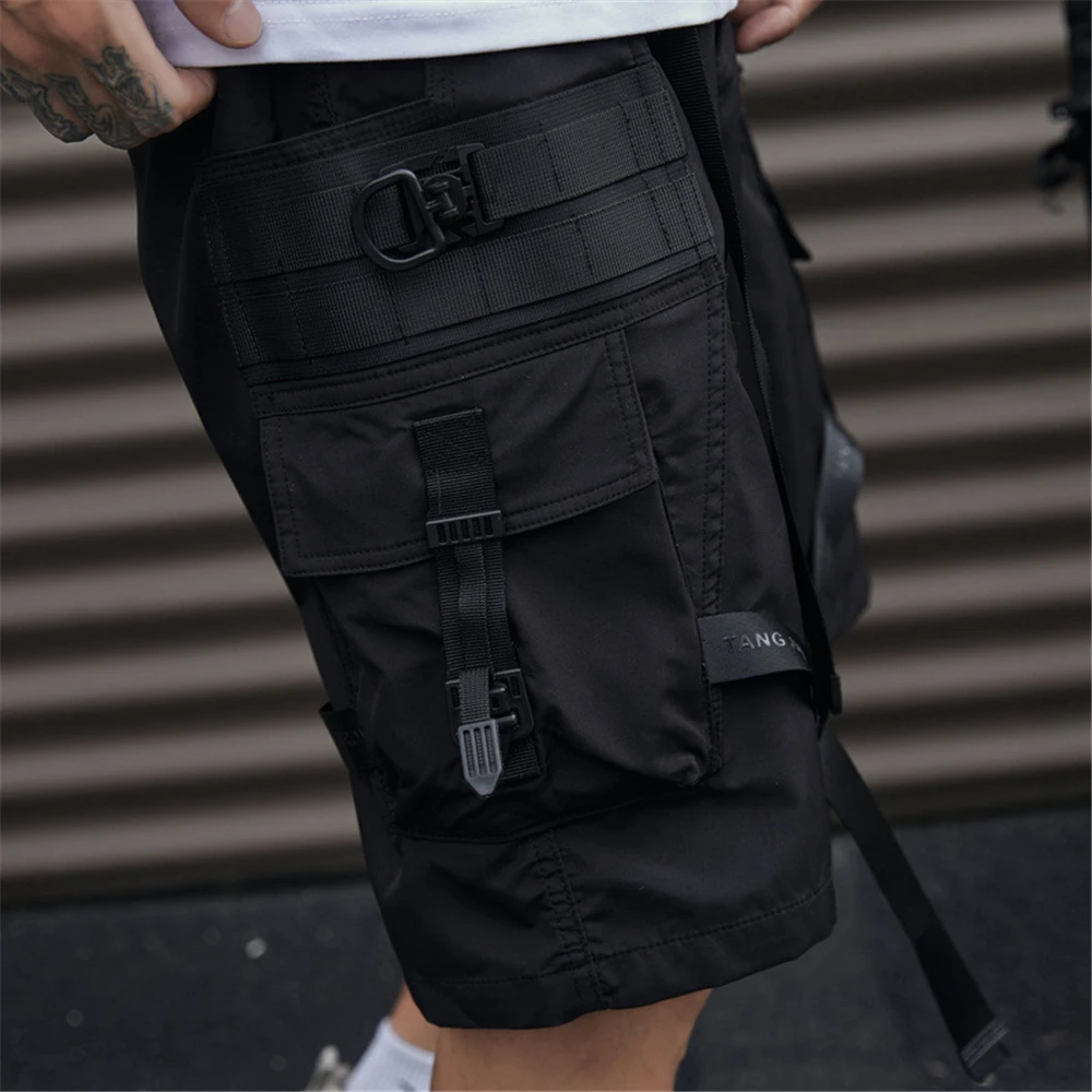 2024 Summer Cargo Shorts Multi Pocket Short Pant Tactical Functional Loose Streetwear Elastic Waist Shorts Black Techwear