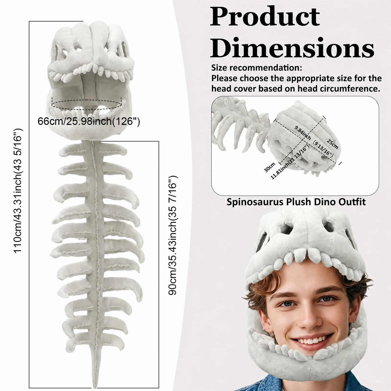 3D Dinosaur Skeleton Unique Dinosaur Skeleton Costume Set with Spine Extension for Party Halloween Cosplay Dress-Up Fun Cosplay