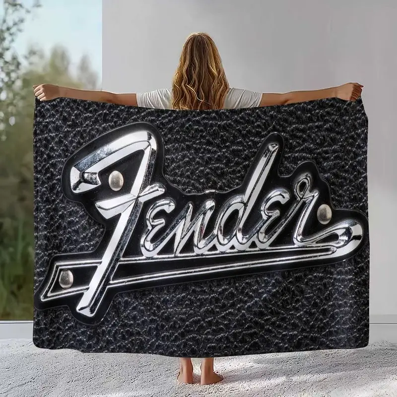 Classic Guitar Fender Logo Instruments Music Flannel Blanket,Ultra Soft Warm Plush Throw for Home Bedroom Bed Sofa Cover Office