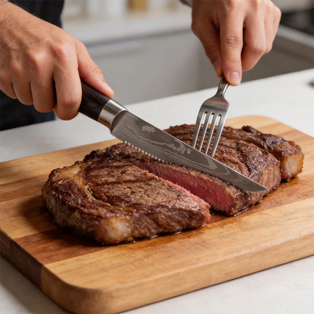 1/4/6Pcs Steak Knife Set laser Pattern Damascus Serrated Knife Meat Fish Chicken Cutting Slicing Splitting Cooking Knife Dining