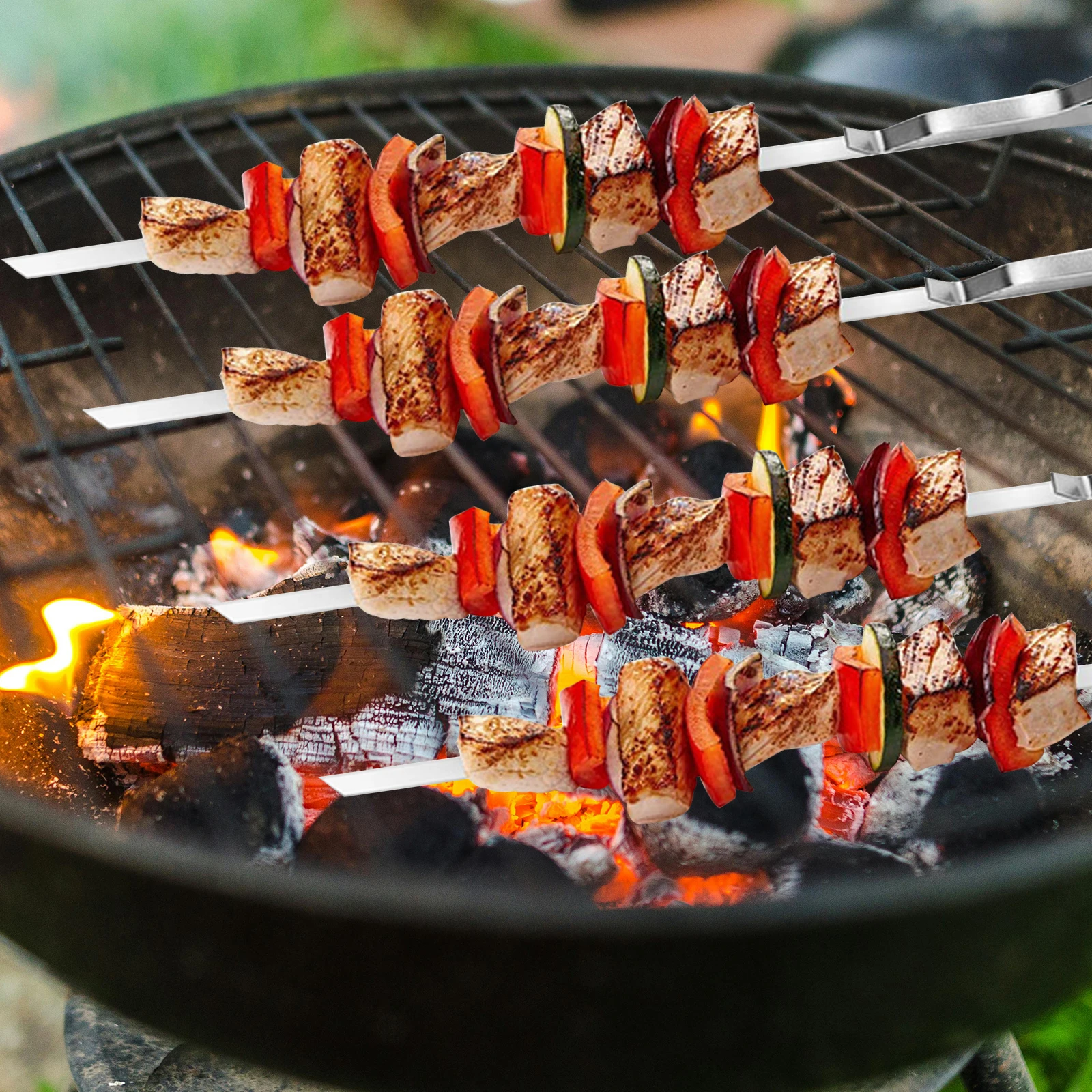 

Stainless Steel BBQ Skewers Set Metal Kabob Sticks Reusable Rust Proof Grill Camping Picnic Party Outdoor Kitchen Tools