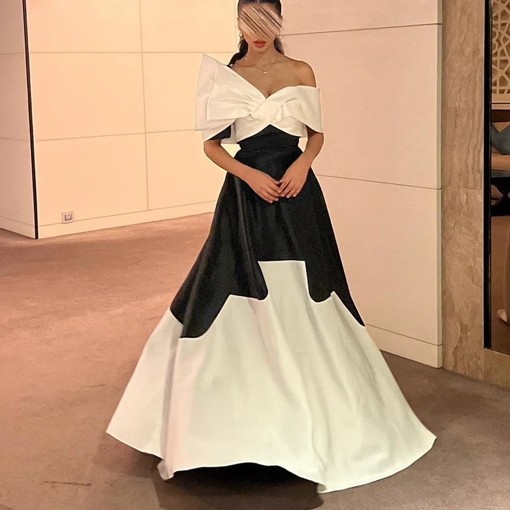 

Customized Jersey A-Line Off the Shoulder Evening Dress Strapless Floor Length Half Sleeves Panel Train Zipper Back Fashion