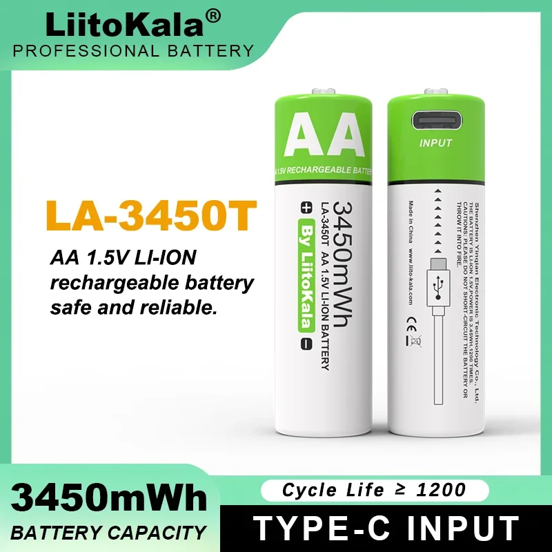 2PCS Liitokala Original Battery AA 1.5V 3450mWh Type-C USB Fast Charge Lithium Rechargeable Battery Large Capacity For Mouse Toy