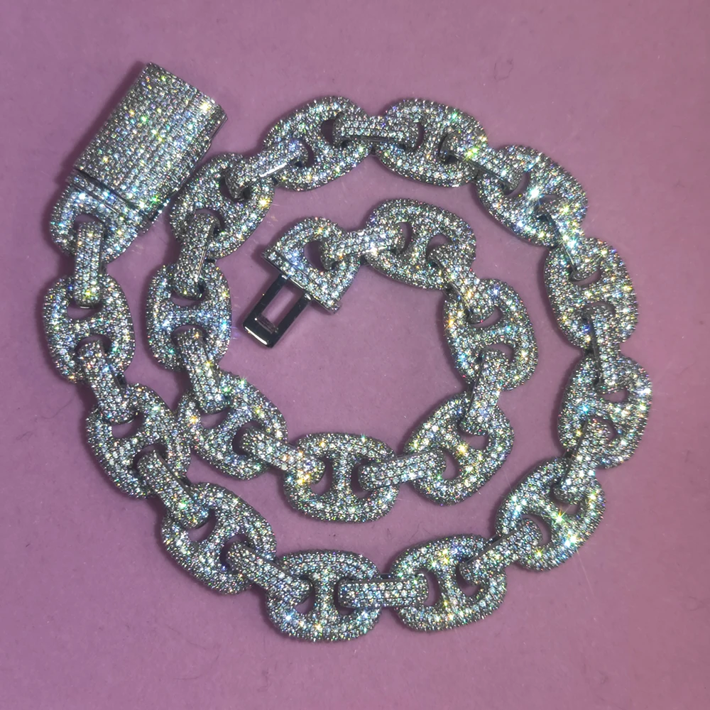 

16MM CZ Miami Large Round Cuban Link Chain Bling Iced Out Custom Hip Hop Rapper The Pig Nose Cuban Link Chain