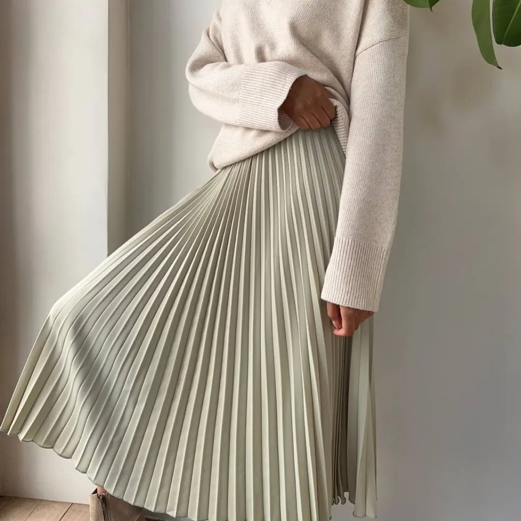

Spring Autumn New Pleated Organ Skirt European American Style Soft Easy Match Women's Fashion Half Skirt