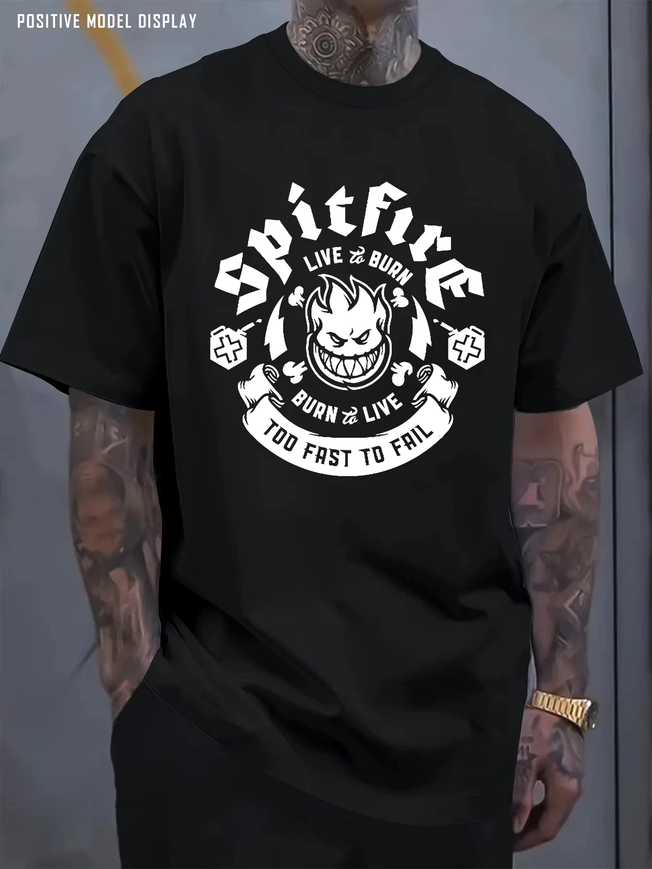 Family Matching T‑Shirt Retro Devil Flame Mascot Vintage Badge Front Print Skate Streetwear Parent‑Child Loose‑Fit Cotton Tee