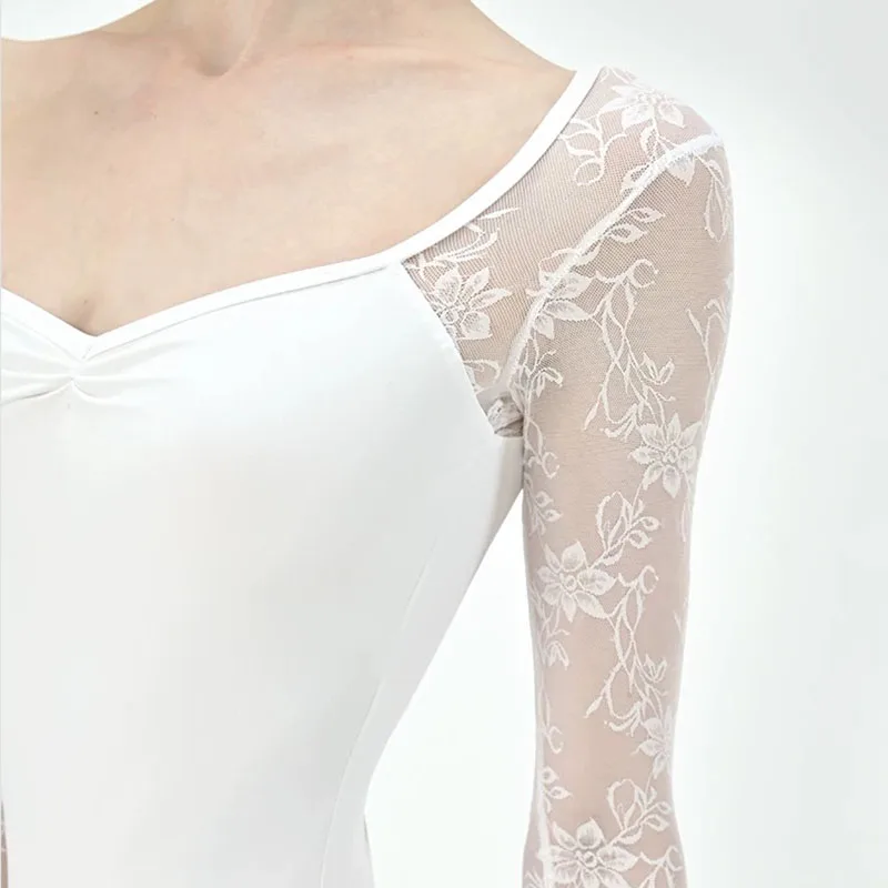 الدانتيل المرقعة رداء رقص الباليه المرأة الخامس الرقبة طويلة الأكمام راقصة الباليه الكلاسيكية Dancewear الجمباز ملابس السباحة جوارب يوغا الأداء