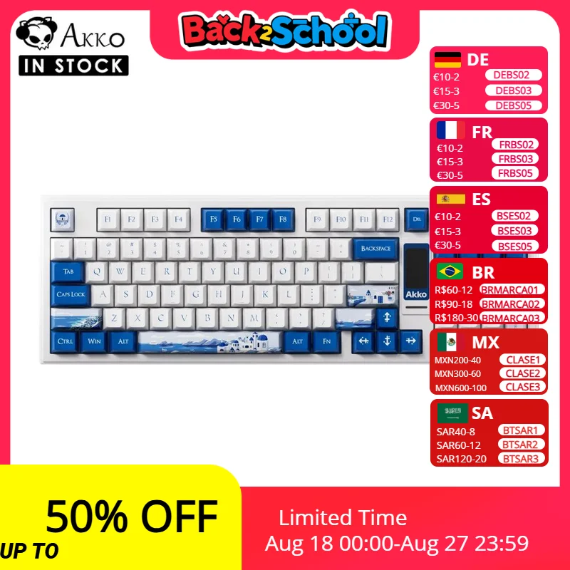 

Akko 5098B Беспроводная механическая игровая клавиатура Santorini с TFT-экраном, вертикальная ручка, 96 клавиш, прокладка с RGB-подсветкой и возможностью горячей замены