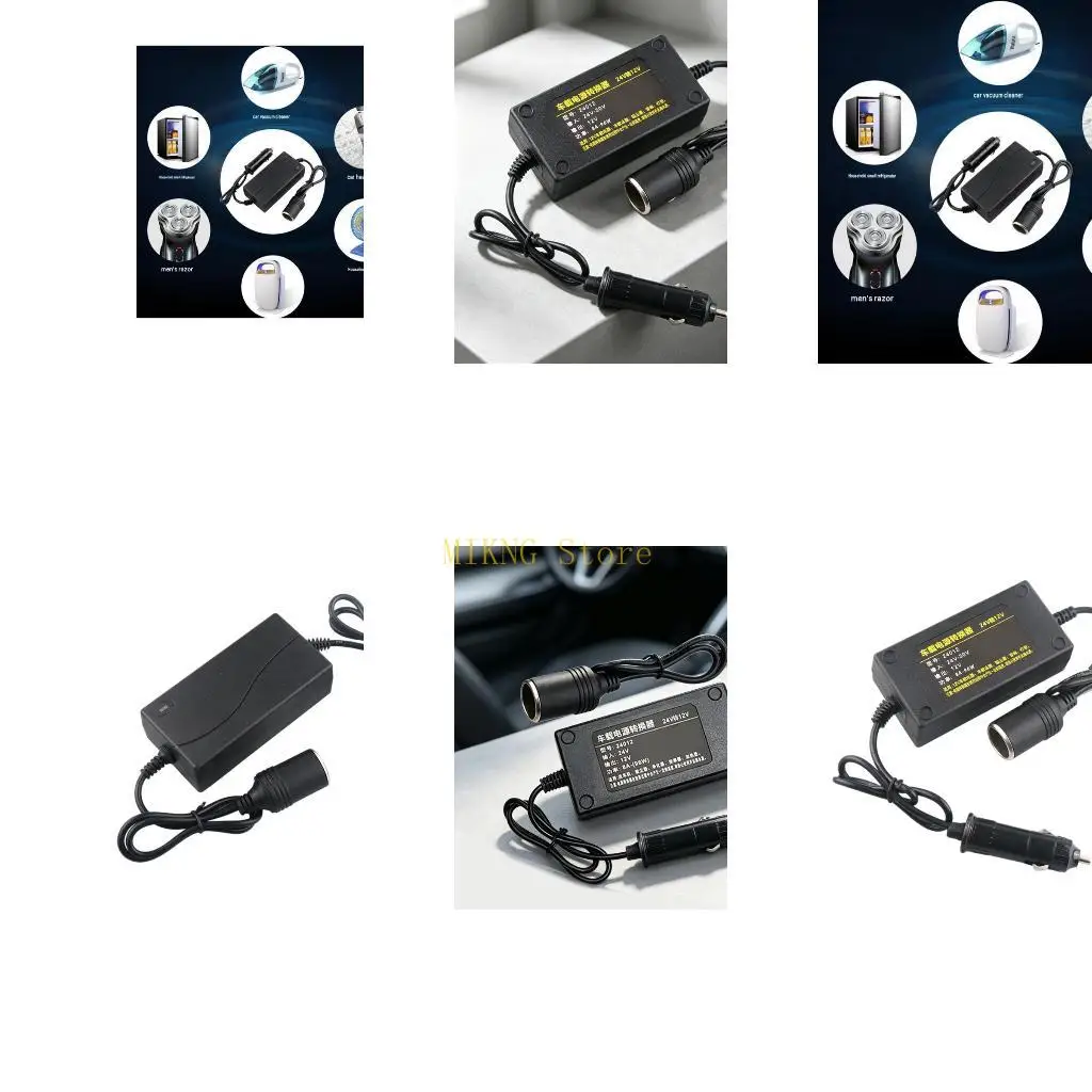 24V Vehicle Outlet Power Converter, 12V 8A Output with Male Input and Female Outlet, 1M Cable for Truck Cabin and Interior