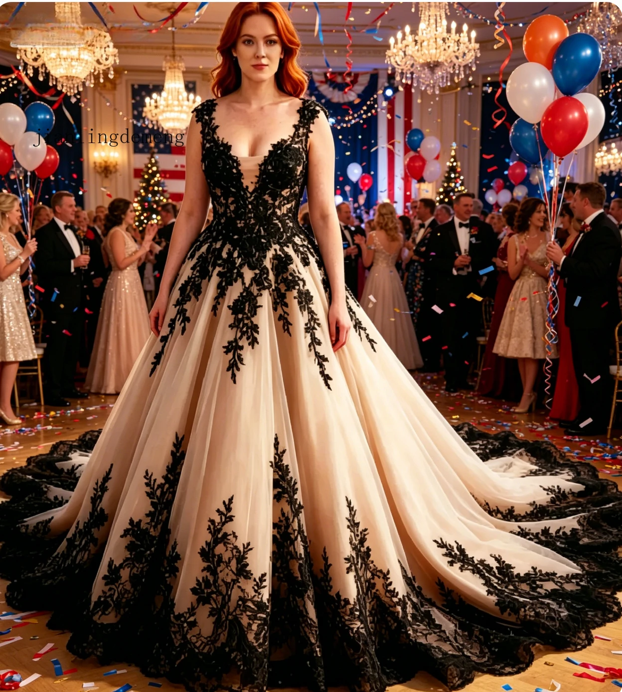 Plus Size Champagne With Black Wedding Dresses Deep V Back A Line Tulle Beach Bridal Gowns Court Train Bohemian Boda Destination