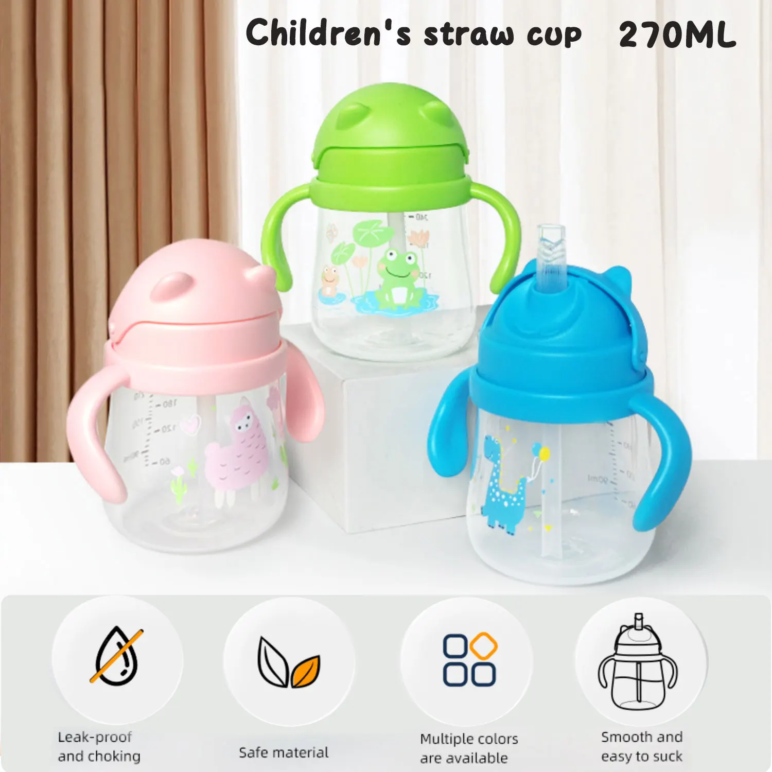 

1PCS 270ML children's water cup, anti-fall and bite-resistant, with gravity ball, baby learning to drink water training cup