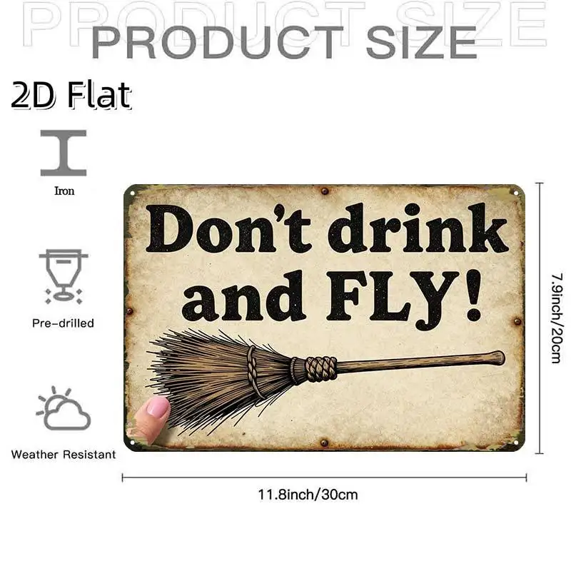 2D Flat - 2D-Flat, 1pc Witch Broomstick Wall Art Sign, Creative Tin Sign Garage Decoration, Bold Lettering, High-Quality Print,