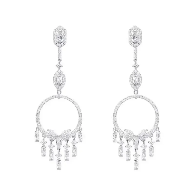 LI KI 925 Sterling Silver Classic Tassel Drop Diamond Earrings Temperament Fashion Fine Jewelry Gift To Friends