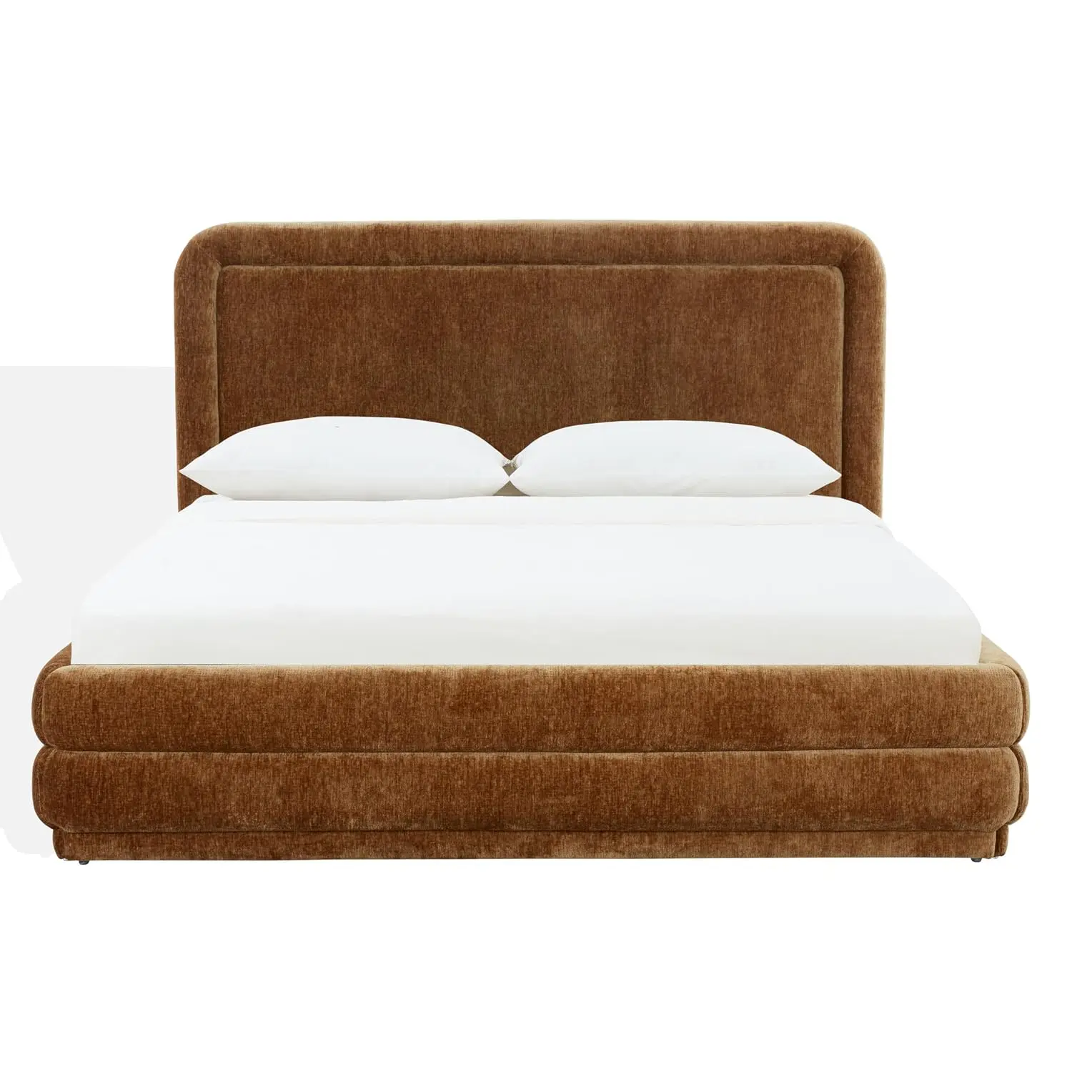 SAFAVIEH Couture Collection, Jollie Amber Green Chenille Upholstered Queen Bed, Fabric Platform Bed with Headboard