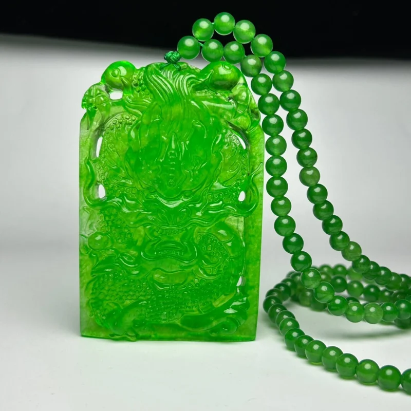 Certified Natural Ice jade Jadeite Carved dragon amulet Big Pendant&Necklaces