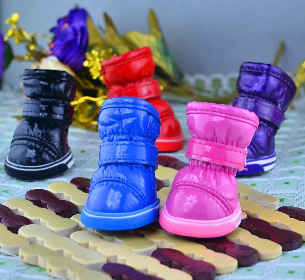 New PU Mirror Leather Dog Shoes Wholesale Winter Warm Pet Shoes Style