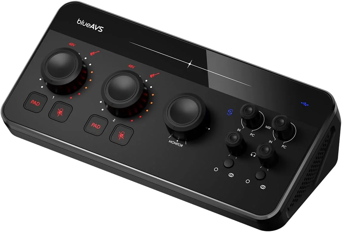 BlueAVS BlueCaster TWO Audio Interface Sound Card for PC Gaming Streaming Podcast Recording with XLR Microphone
