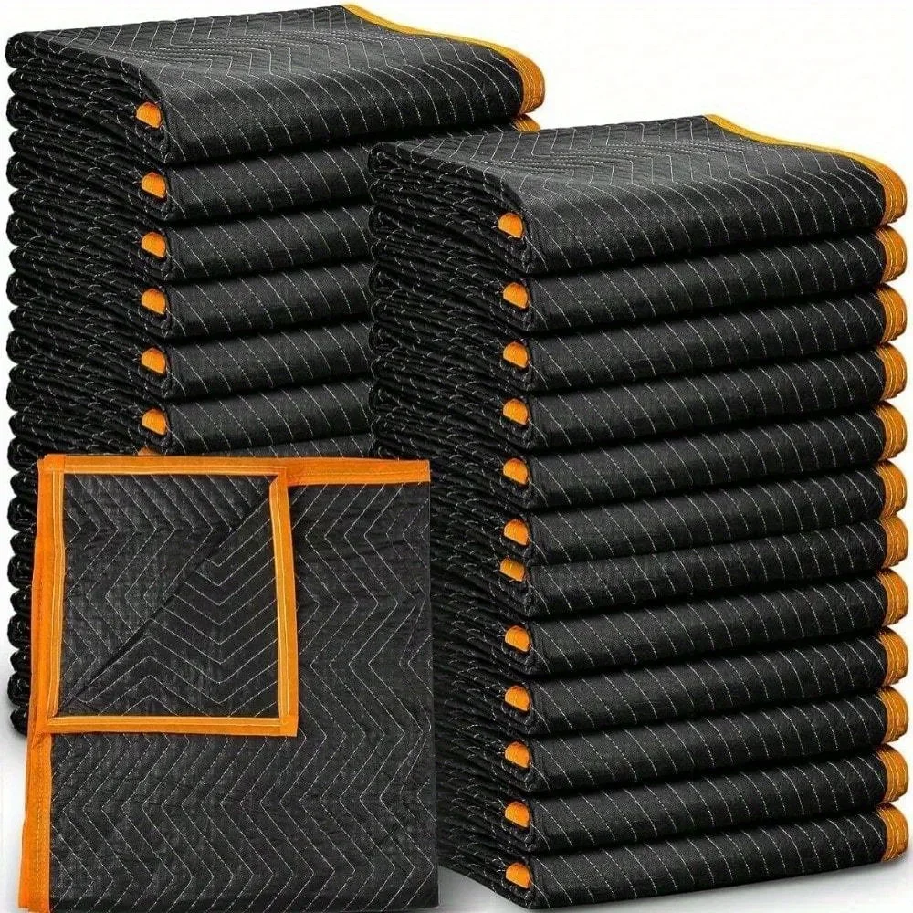 Heavy Duty Padded Moving Blankets (12 Pack),Black/Orange