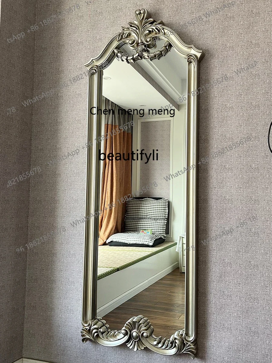 cc182American retro carved full-length mirror clothing store full body fitting, French large hanging mirror home bedroom landing