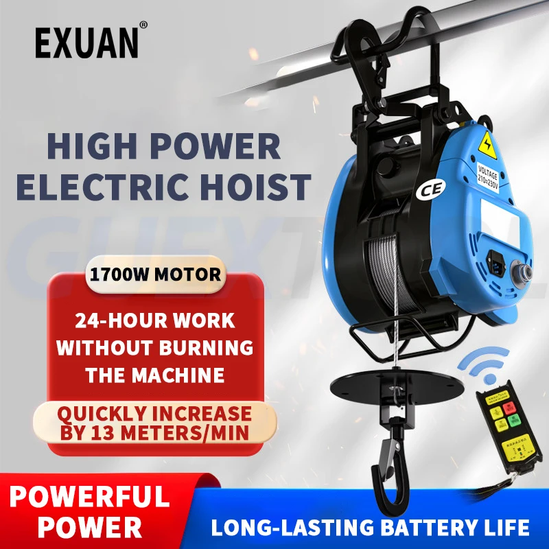 

160KG-360KG Electric Hoist 220V Household Remote Control Portable Hoist Winch Air Conditioning Crane Electric Winch Lifting Tool