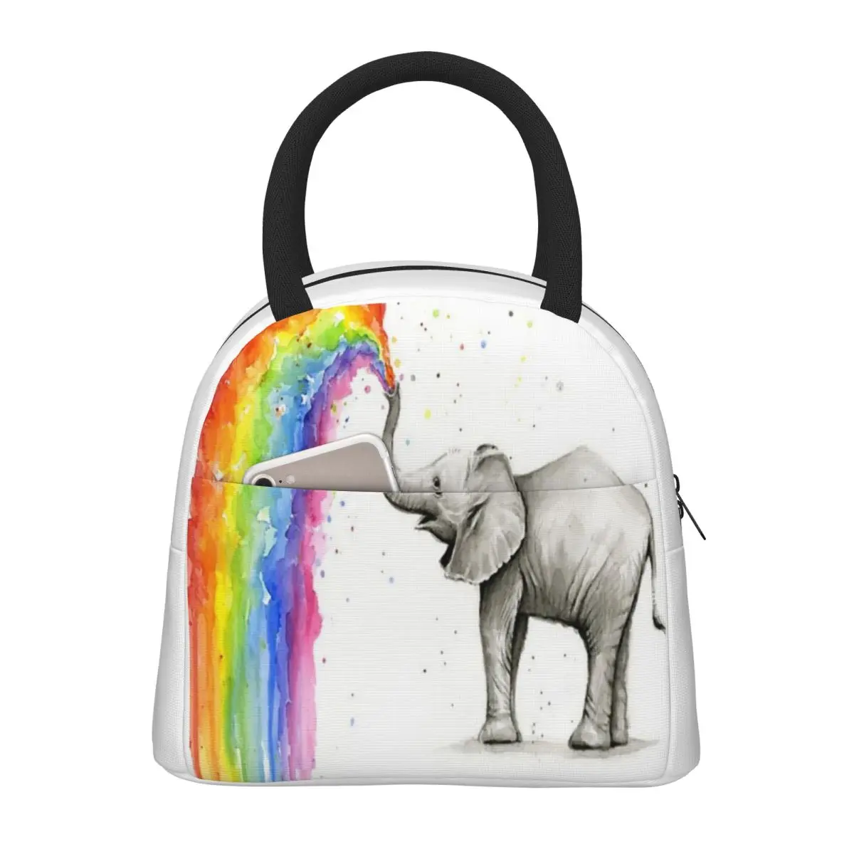 

Baby Elephant Spraying Rainbow Insulated Thermal Cooler Bag Lunch bag Foods Drink Storage Leakproof Picnic Camping Bags Outdoor