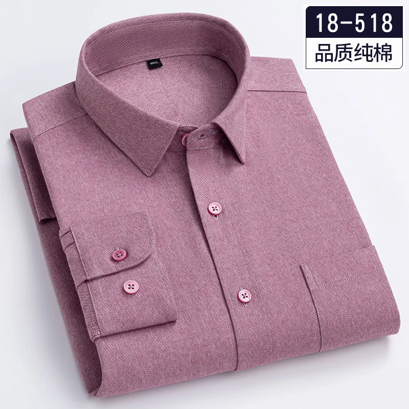 New long sleeved cotton Oxford spun solid color shirt with chest pocket, regular style men\'s business and leisure clothing