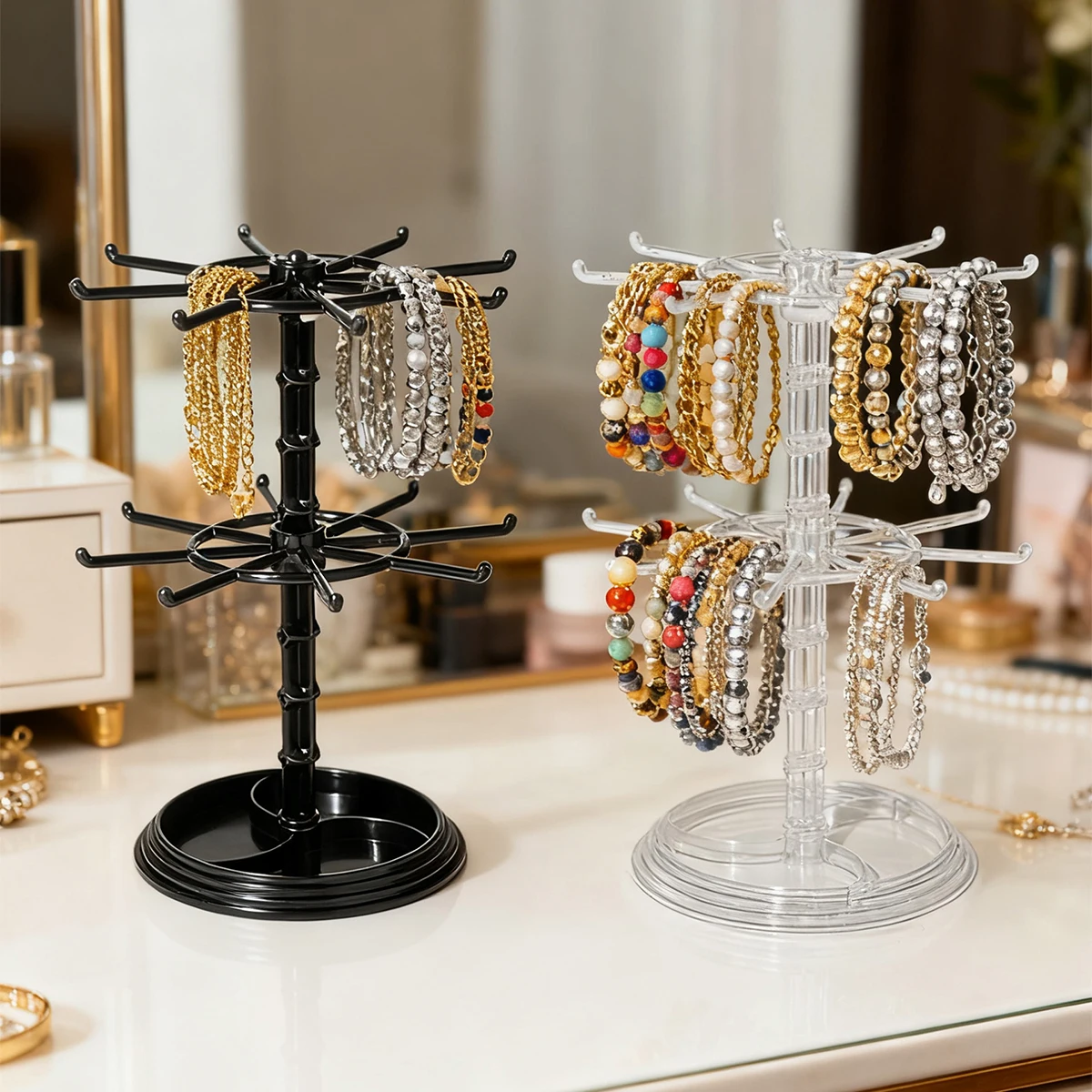 1pc 2/3 Floor Rotatable Jewelry Storage Rack Necklace Display Rack Rotating Keychain Bracelet Storage Rack Perfect Holiday Gift
