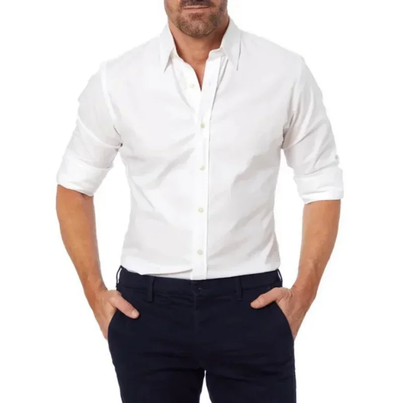 Men's Hidden Zipper Oxford Stretch Cotton Shirt