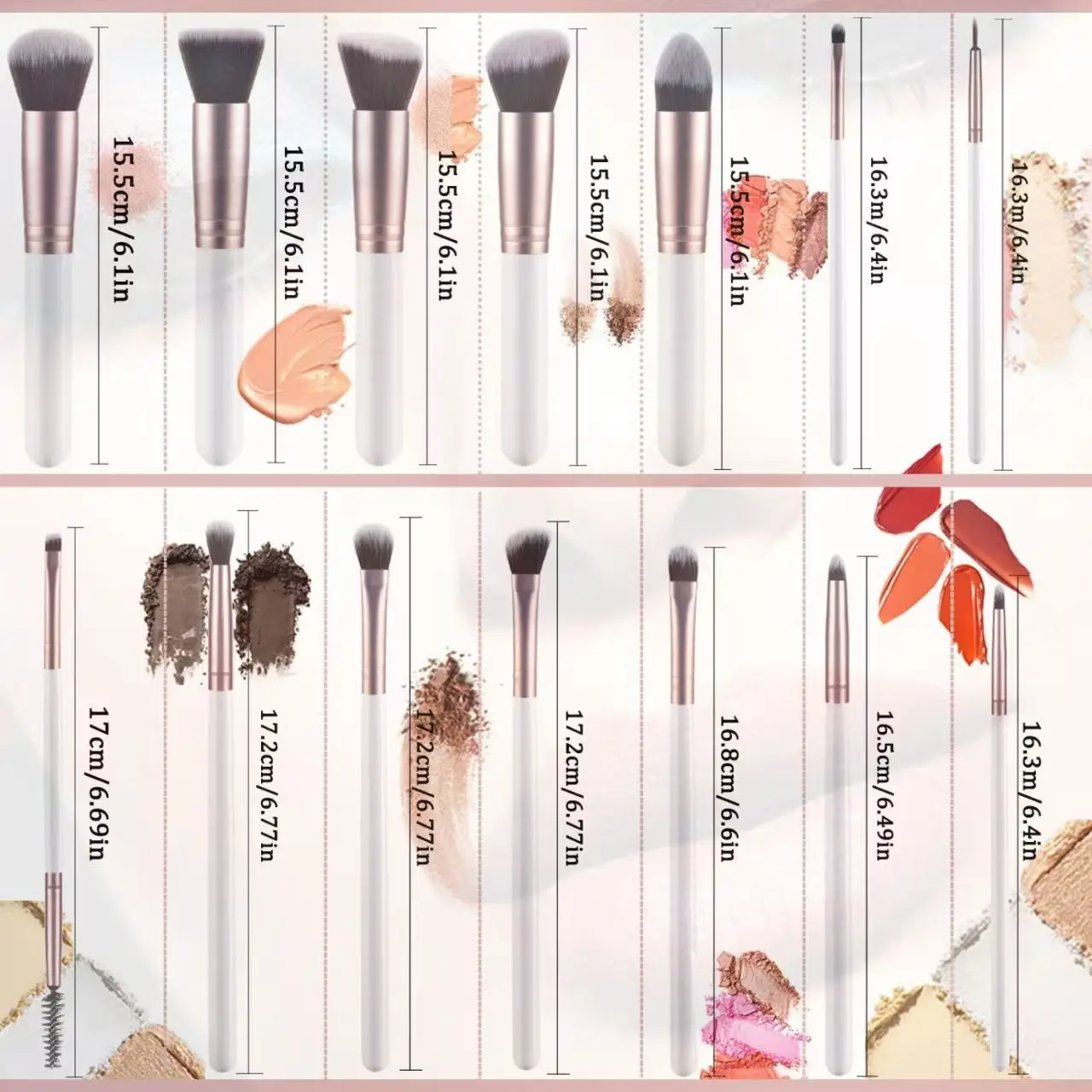 Witte make-upborstelset met houten handvat - Cosmetische penselen van topkwaliteit voor gezicht en ogen