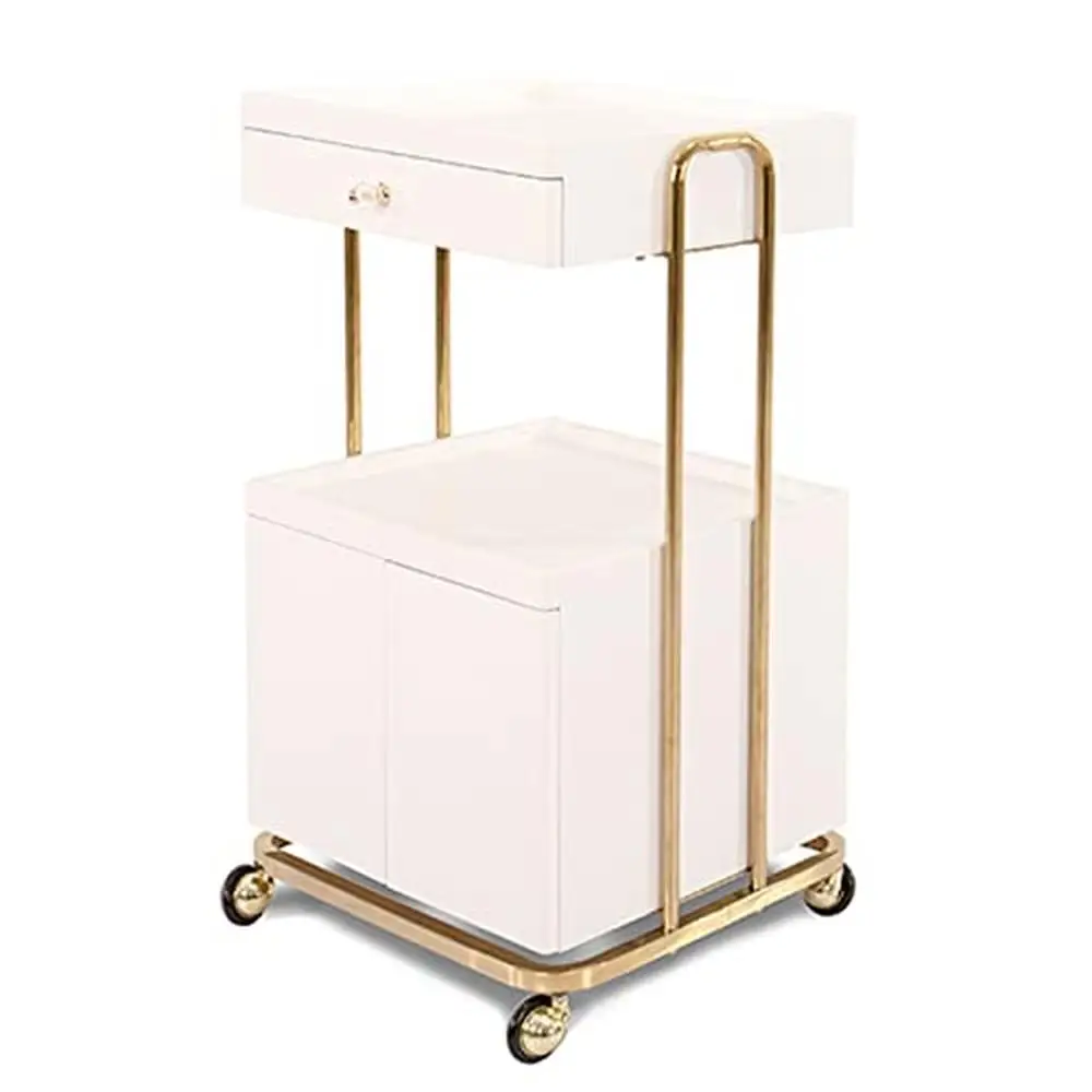 Mobile Beauty Salon Spa Cart with Drawer and Cabinet Rolling Utility Storage Trolley Cart Esthetician Smooth Swivel Wheels