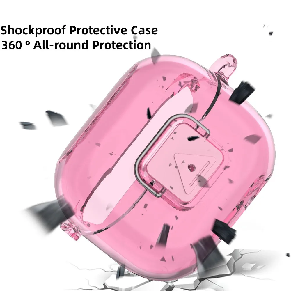 قفل آمن لهاتف سامسونج جالاكسي بادز 3 برو، غطاء حماية أزرق شفاف مع مجموعة تنظيف وسلسلة مفاتيح لهاتف سامسونج جالاكسي بادز 3