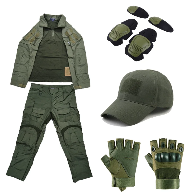 Outdoor Military Tactical Complete Suit Shirt Pants With Matching Hat And Protective Gear Set